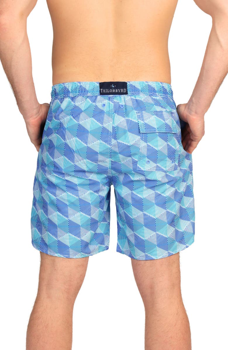 TailorByrd Hexagon Print Swim Trunks, Alternate, color, Blue