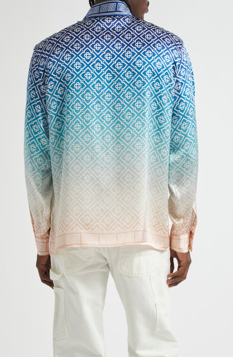 Casablanca Gradient Monogram Silk Button-Up Shirt, Alternate, color, Blue Gradient
