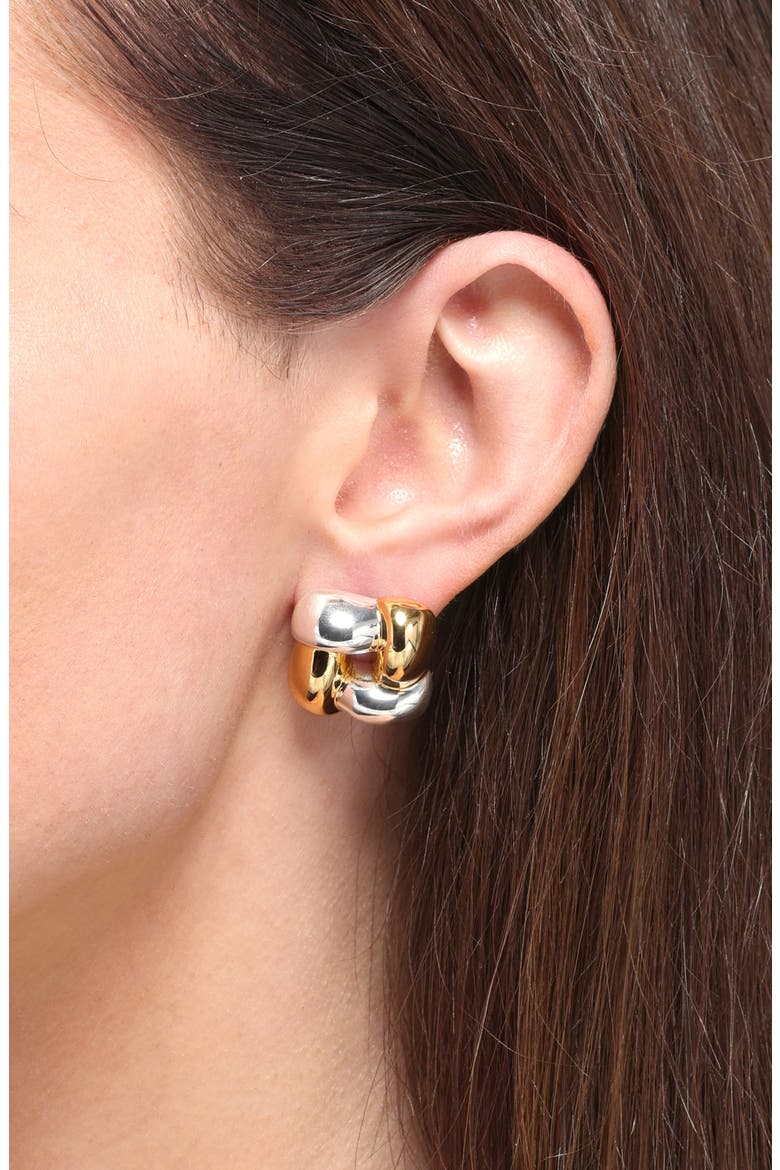 Small Woven Square Stud Earrings, Alternate, color, TWO-TONE