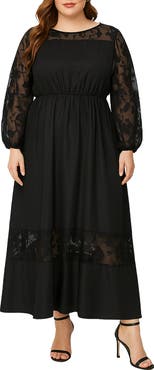 Standards & Practices Mixed Media Long Sleeve Maxi Dress