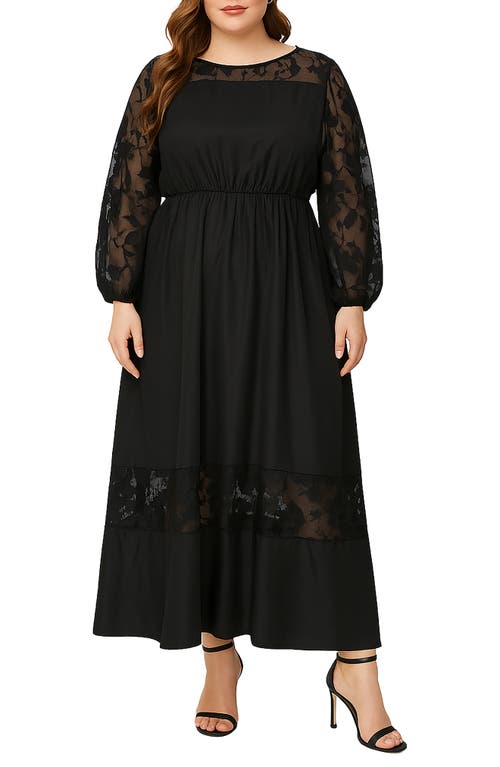 Standards & Practices Mixed Media Long Sleeve Maxi Dress In Black