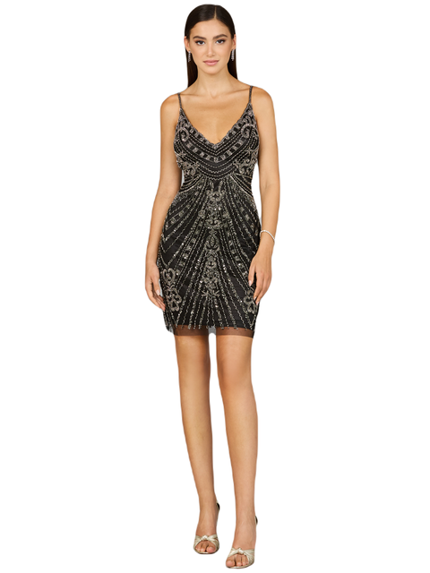 Embellished Cocktail Dress with V-Neckline