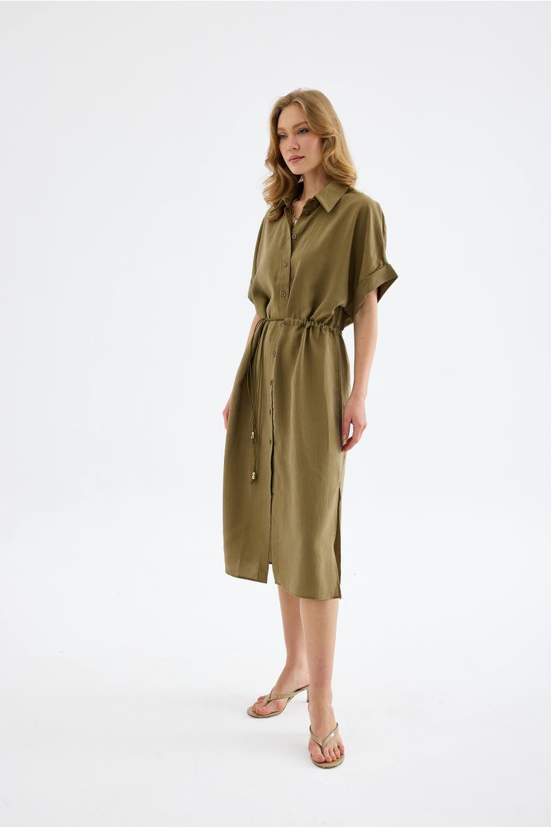 Solenne Cotton Midi Shirt Dress, Alternate, color, Khaki