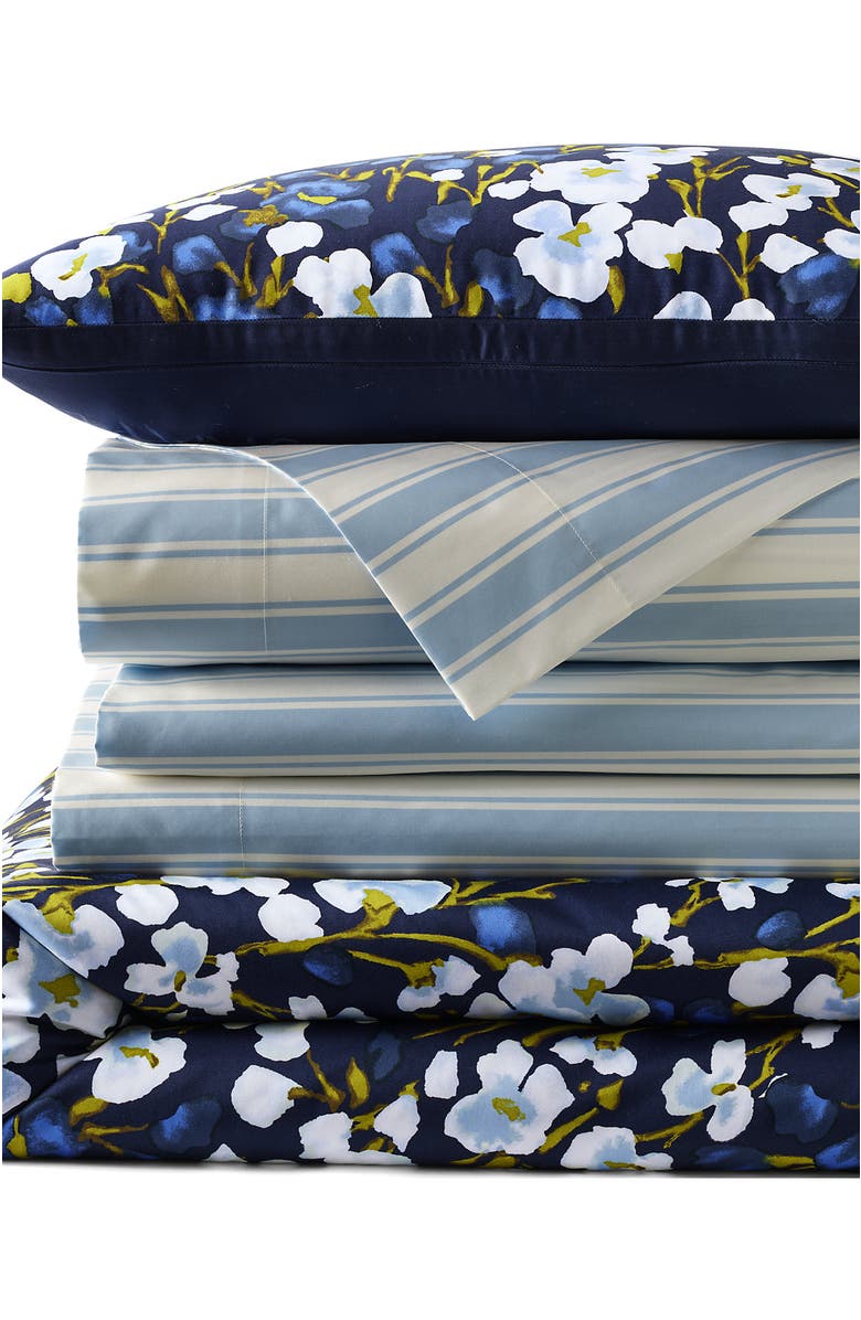Lands' End 400 Thread Count Premium Supima Cotton No Iron Sateen Duvet Bed Cover, Main, color, Deep Sea Navy Floral