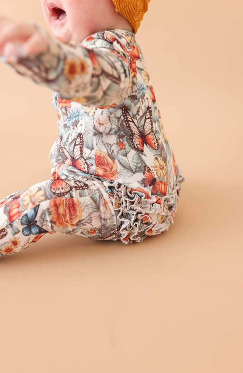 Posh Peanut Floral Ruffle Zip Footie, Alternate, color, Beige