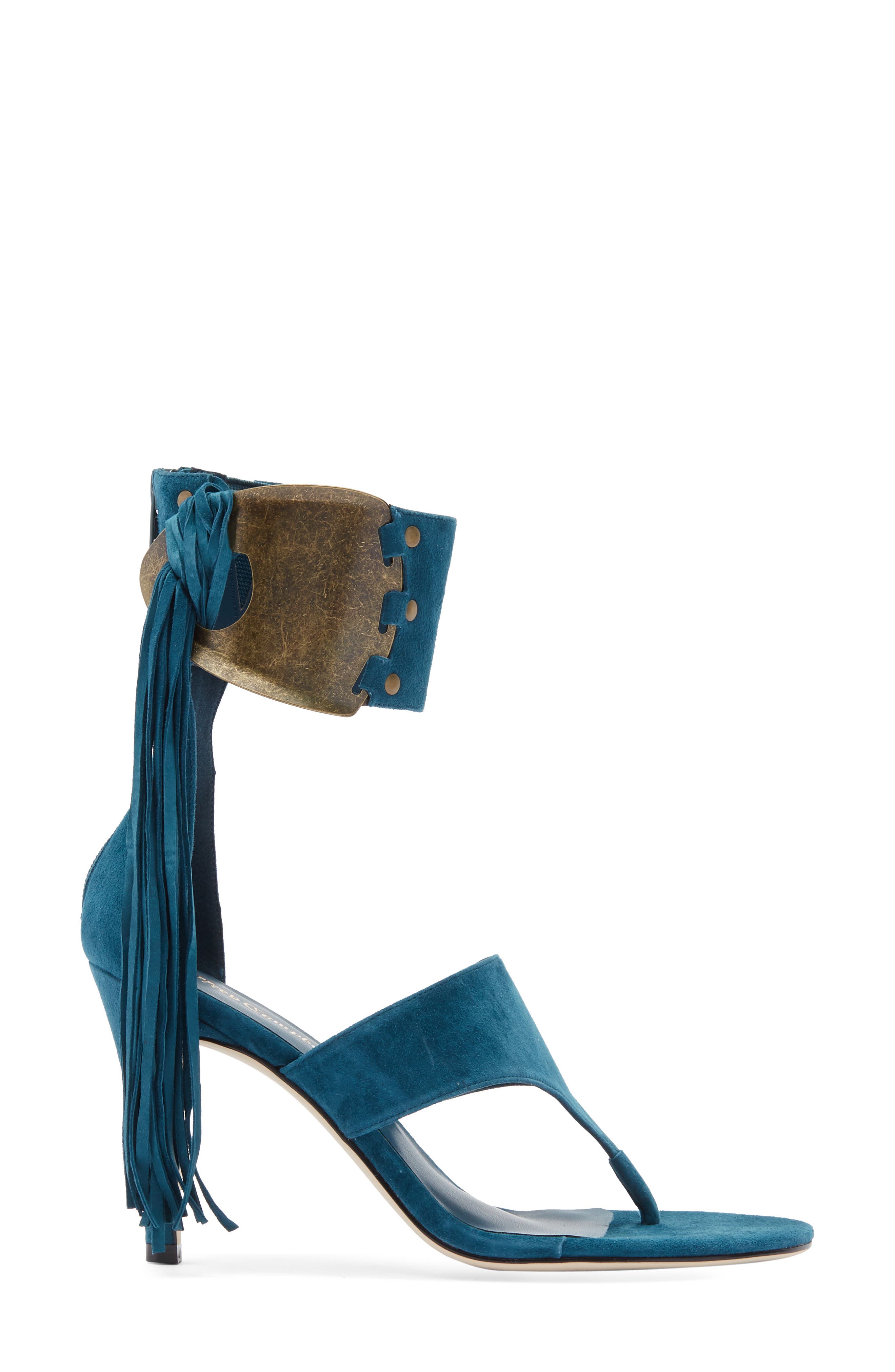 Jeffrey Campbell I Dare U Ankle Cuff Sandal, Alternate, color, Dusty Turquoise Suede