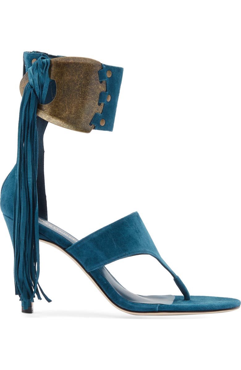 Jeffrey Campbell I Dare U Ankle Cuff Sandal, Alternate, color, Dusty Turquoise Suede