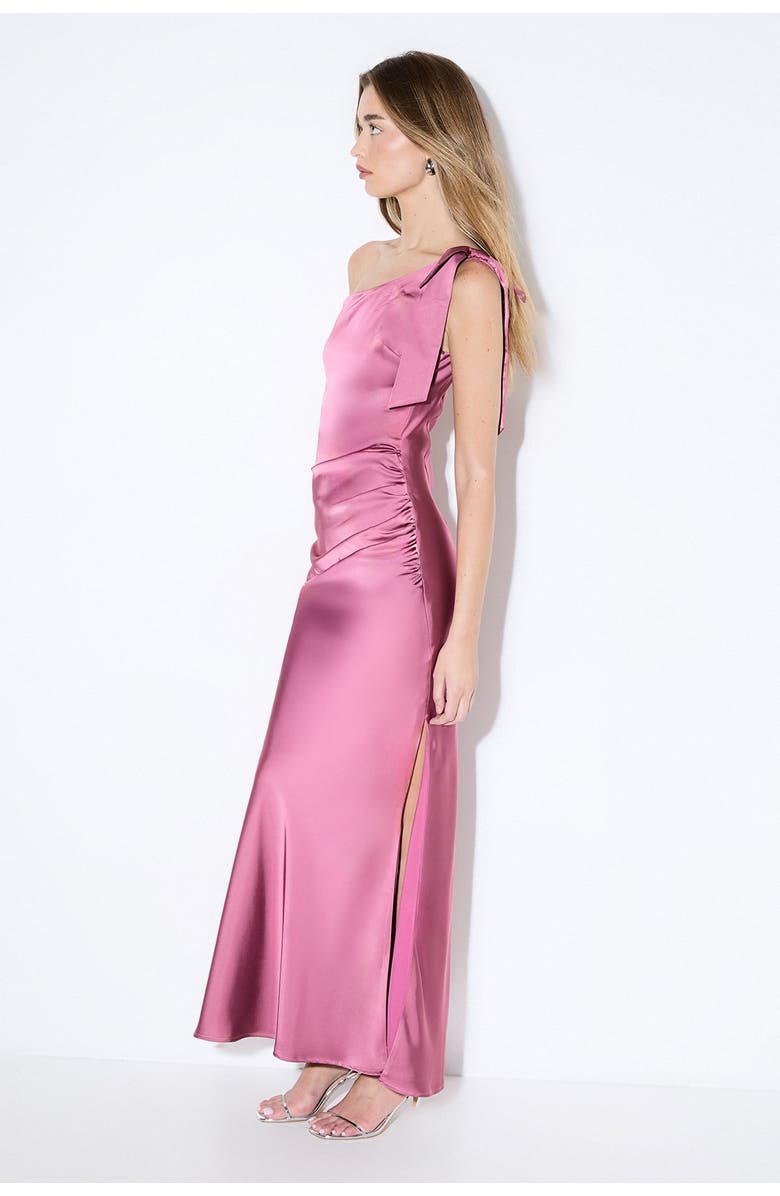 MissPap Asymmetric Shoulder Bridesmaid Dress, Main, color, Berry