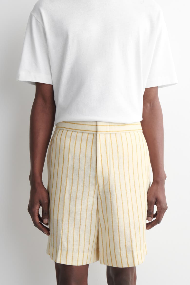 Tailored Linen Shorts, Alternate, color, YELLOW / STRIPED