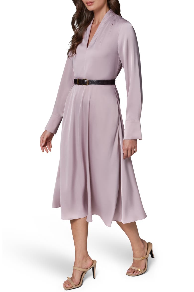 Long Sleeve Satin A-Line Midi Dress, Alternate, color, SHADOW PINK