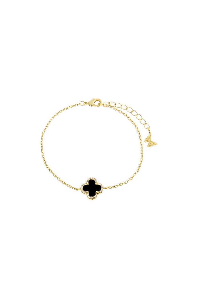 Pave Outlined Four Leaf Clover Bracelet, Main, color, Onyx