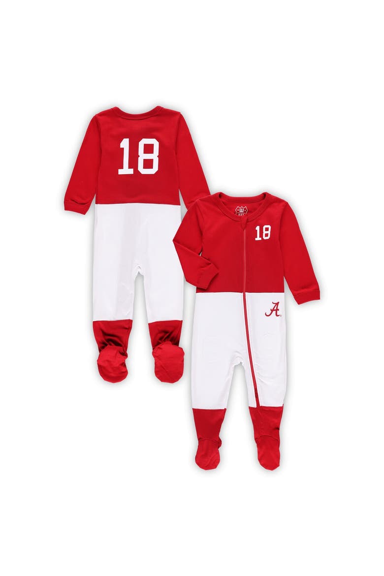 Infant Wes & Willy Crimson Alabama Crimson Tide Football Uniform Full-Zip Footed Jumper, Main, color, Crimson