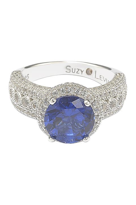 Sterling Silver Round-Cut Blue Sapphire & Diamond Accent Ring - 0.02 ctw