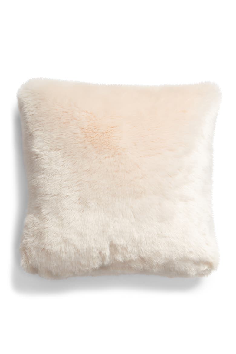 Frost Faux Fur Accent Pillow, Main, color, PINK PEONY BUD