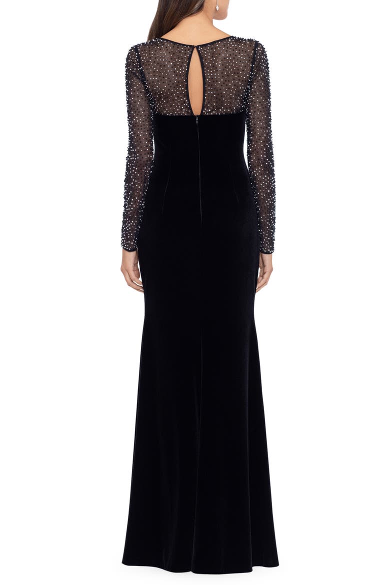 Bead Embellished Long Sleeve Velvet Mermaid Gown, Alternate, color, BLACK/ SILVER