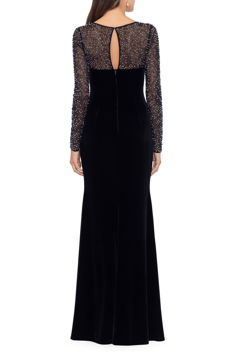 Betsy & Adam Bead Embellished Long Sleeve Velvet Mermaid Gown, Alternate, color,