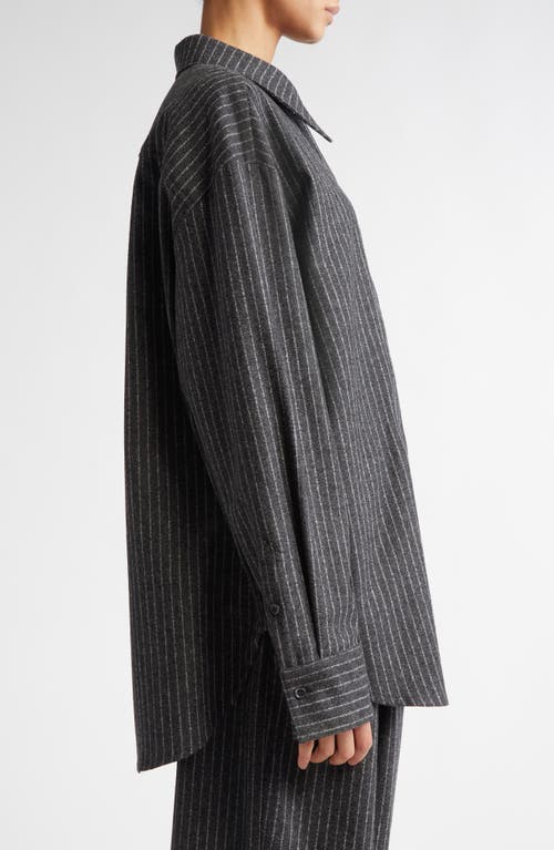 Teurn Studios Pinstripe Virgin Wool Blend Flannel Button-up Shirt In Grey Pinstripe