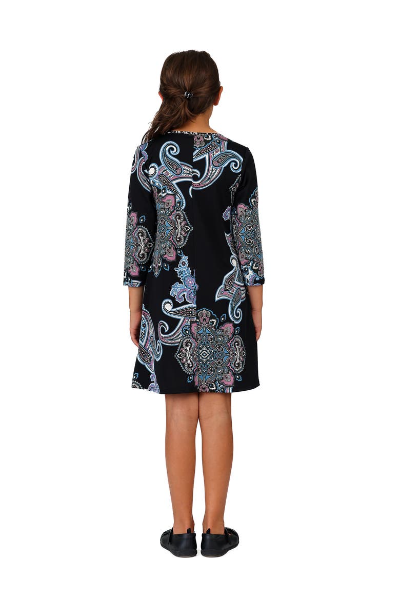Long Sleeve Knee Length Dress, Alternate, color, Black Multi
