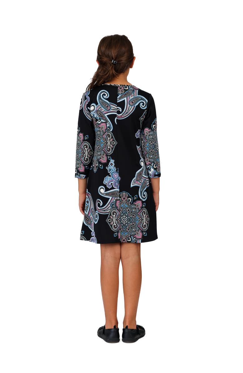 24sevenKid Long Sleeve Knee Length Dress, Alternate, color, Black Multi
