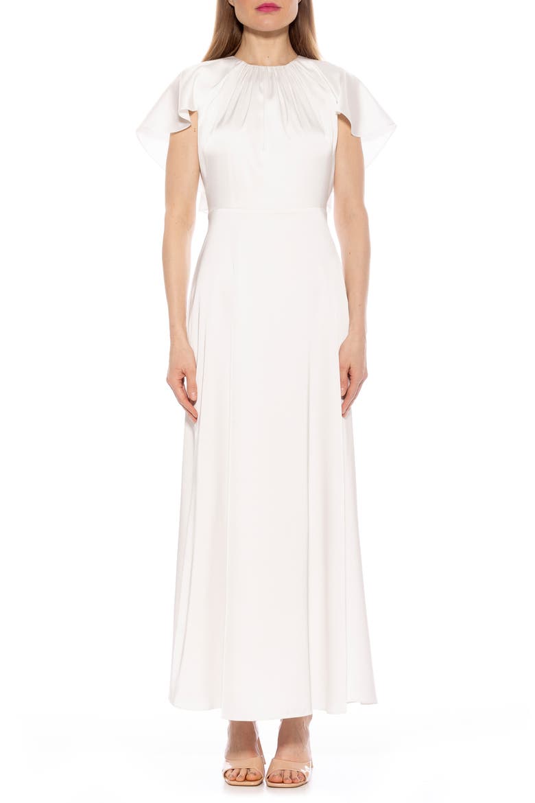 Danica Capelet Sleeve Satin Maxi Dress, Main, color, IVORY