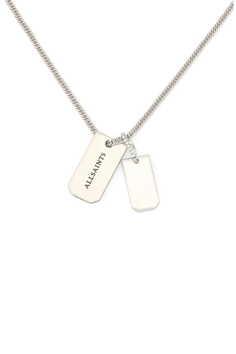 Dog Tag Long Pendant Necklace, Main, color, WARM SILVER