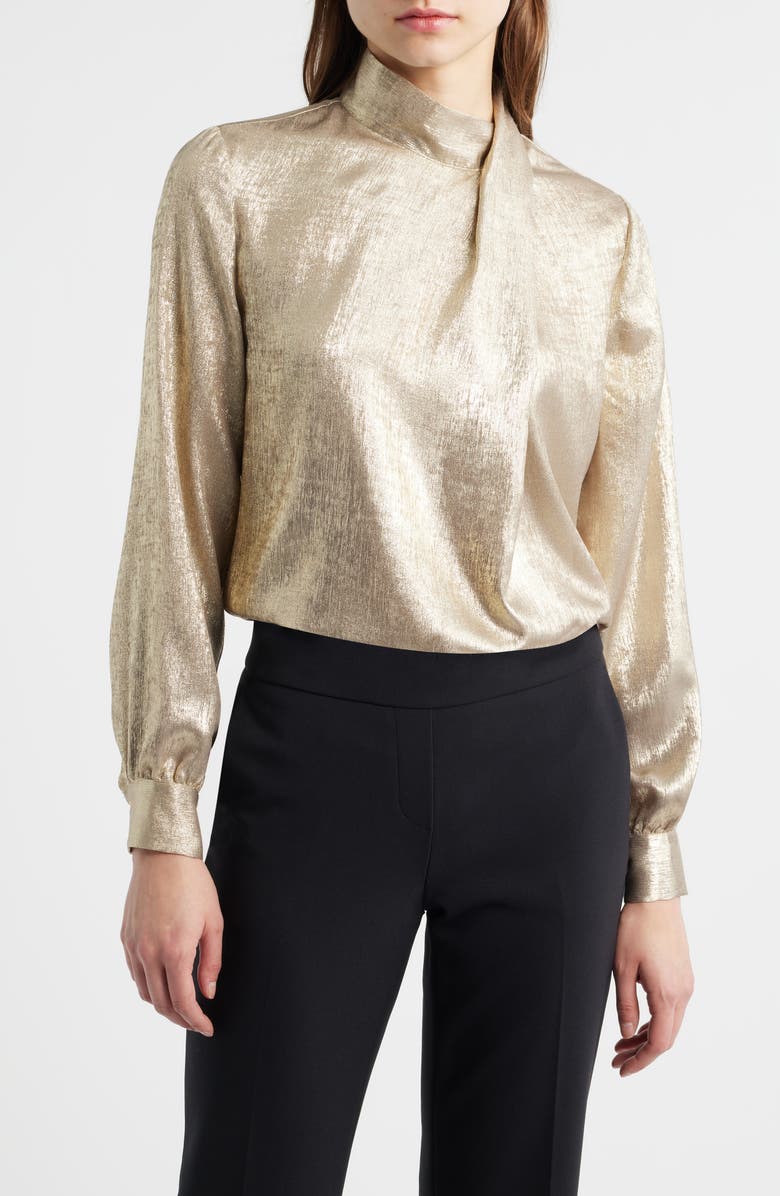 Elie Tahari The Jaden Metallic Silk Blend Top, Main, color, Metallic Gold