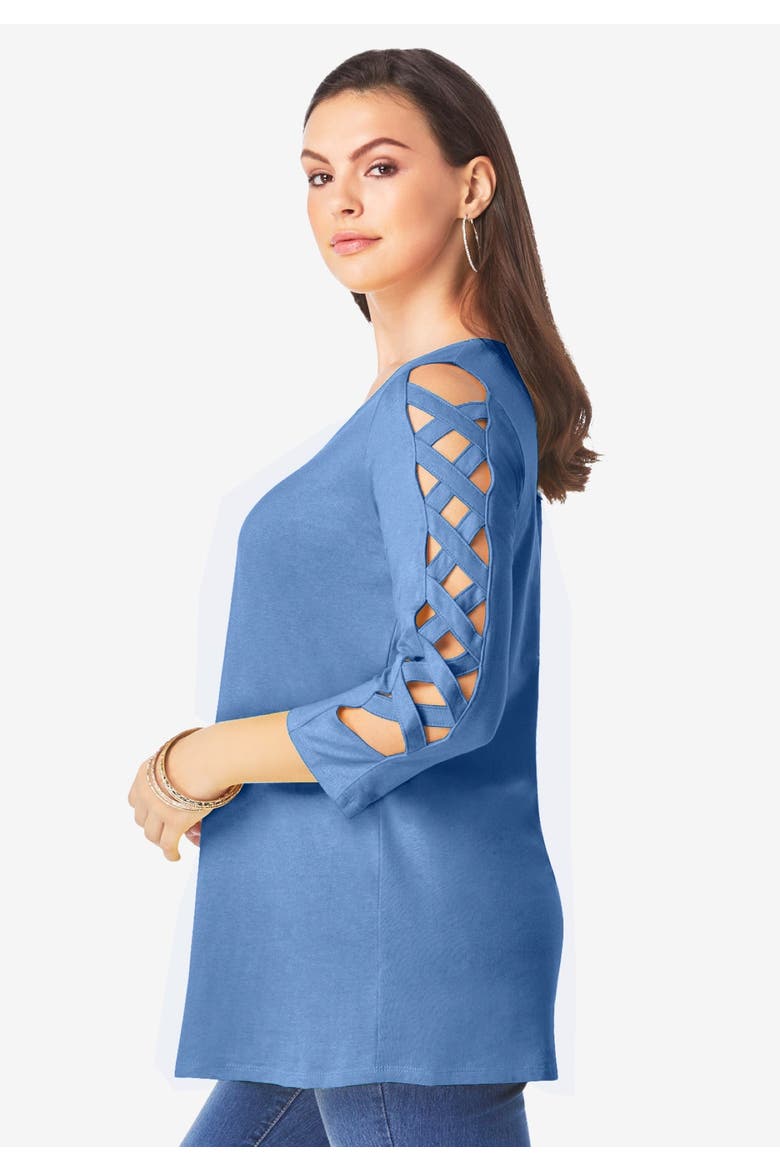 Plus Size Ultimate Lattice Sleeve Tee, Alternate, color, CLASSIC RED