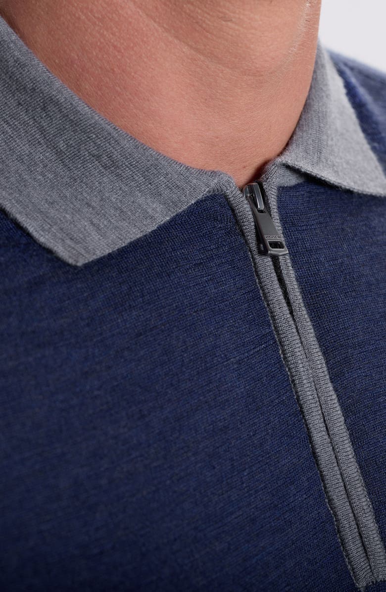Bugatchi Long Sleeve Merino Wool Quarter Zip Polo Sweater, Alternate, color, Navy