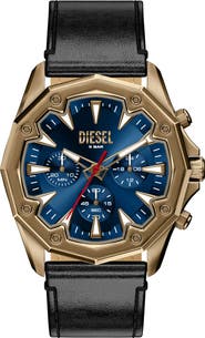 DIESEL® Stinger Chronograph Leather Strap Watch, 46mm