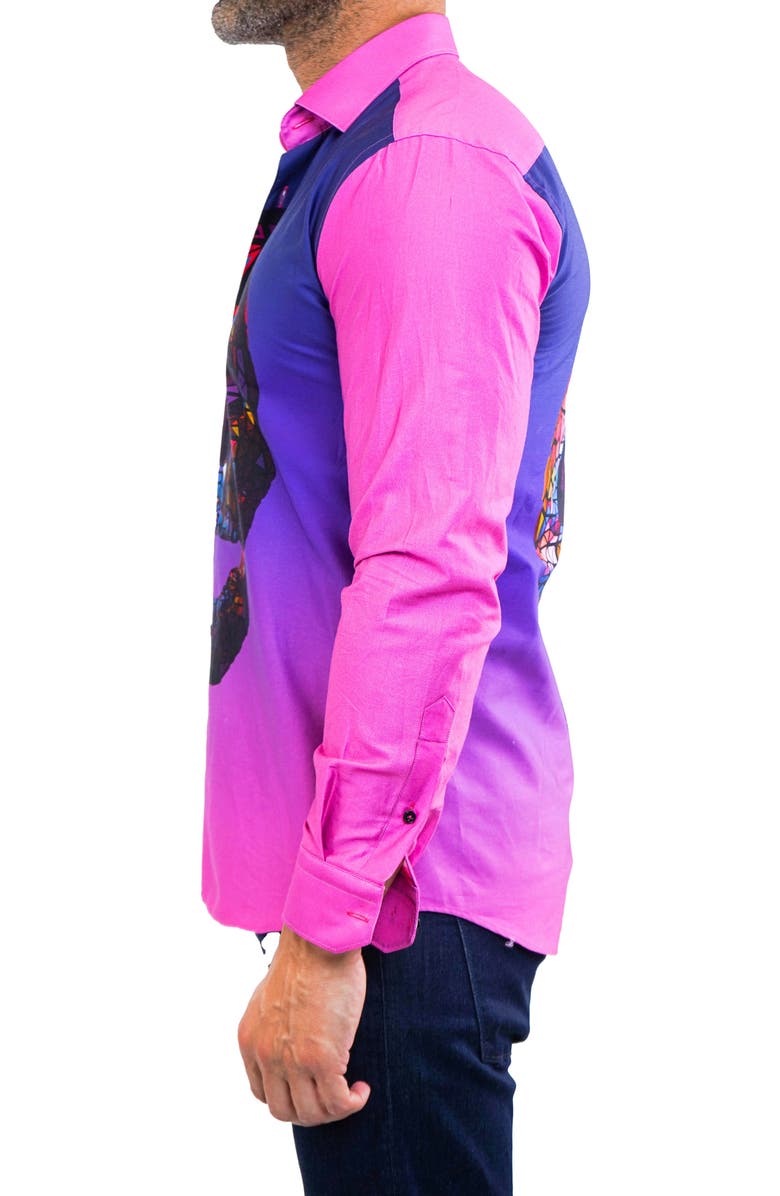 Maceoo Fibonacci Regular Fit Skull Print Cotton Button-Up Shirt, Alternate, color, Pink