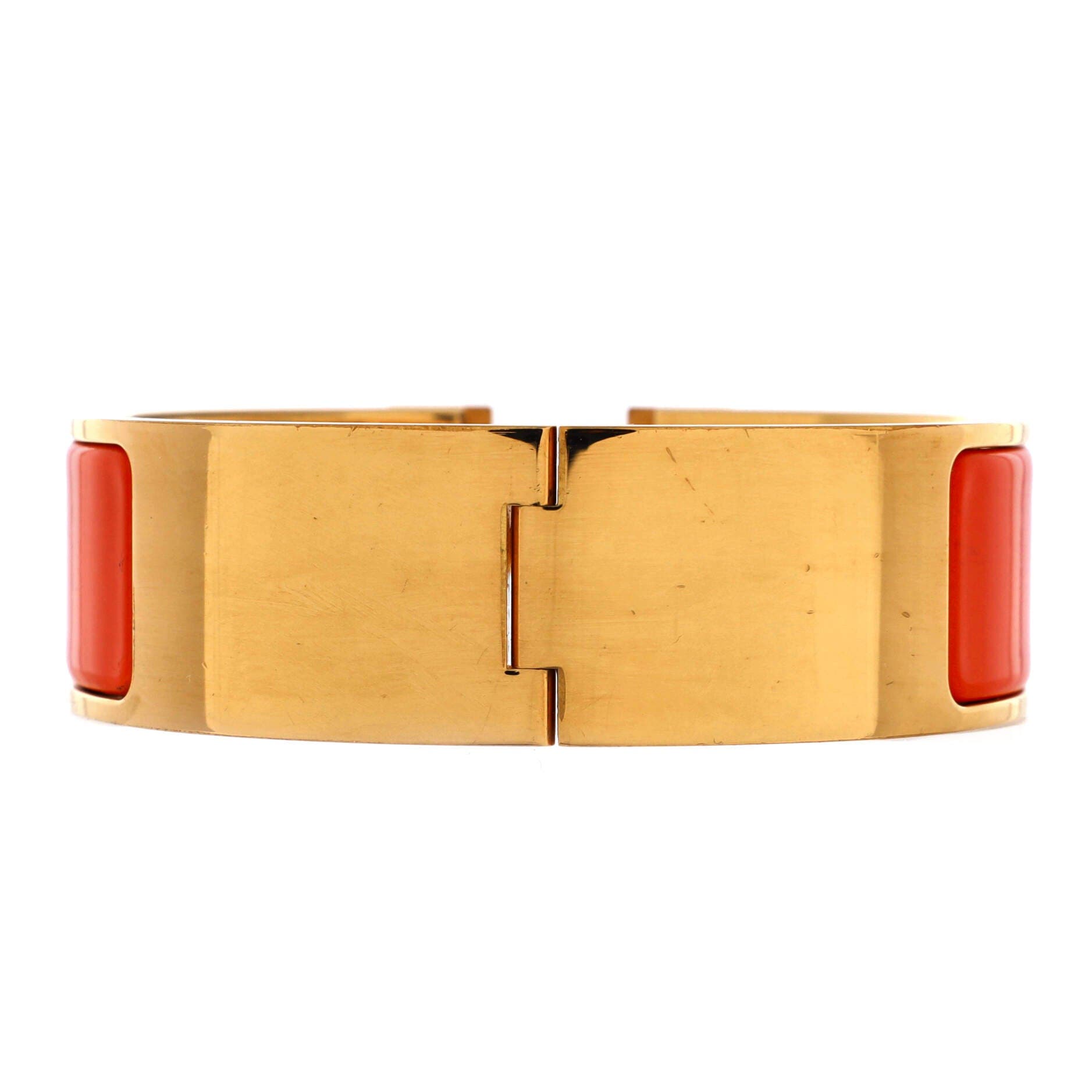 Pre-Owned Hermes Clic Clac H Bracelet Metal and Enamel Wide, Alternate, color, Orange