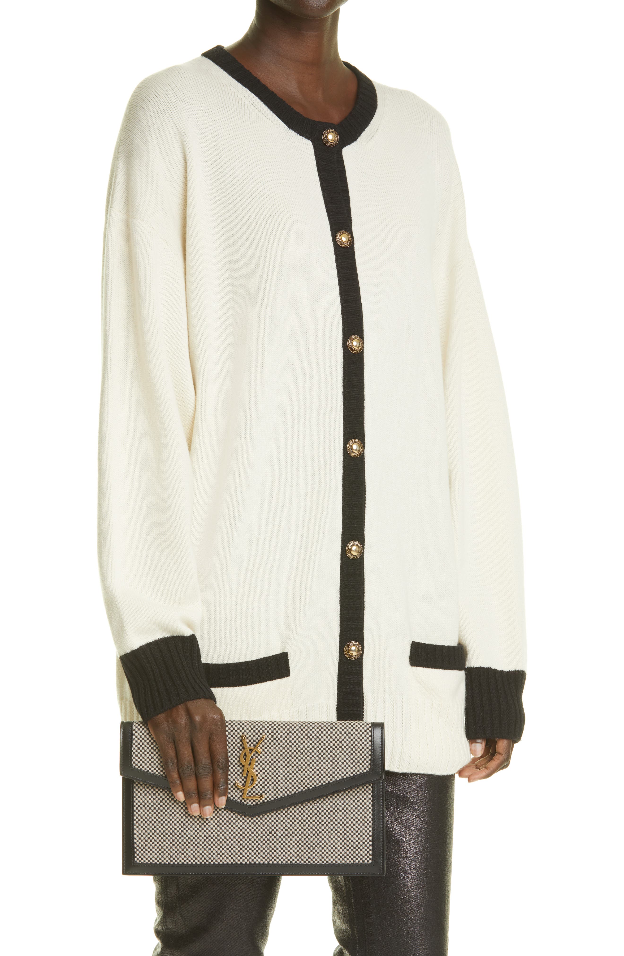 Saint Laurent Uptown Tweed & Leather Clutch, Alternate, color, 