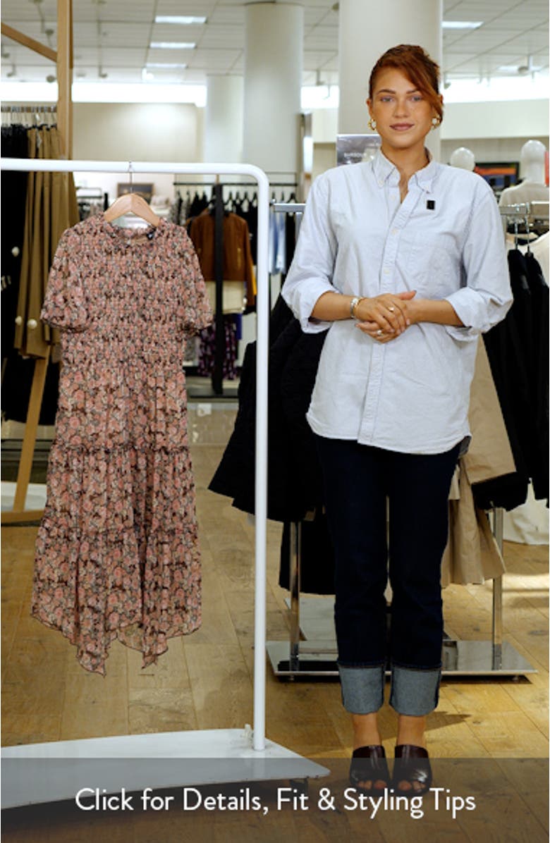 Kids' Metallic Smocked Bodice Flutter Sleeve Tiered Chiffon Maxi Dress, sales video thumbnail