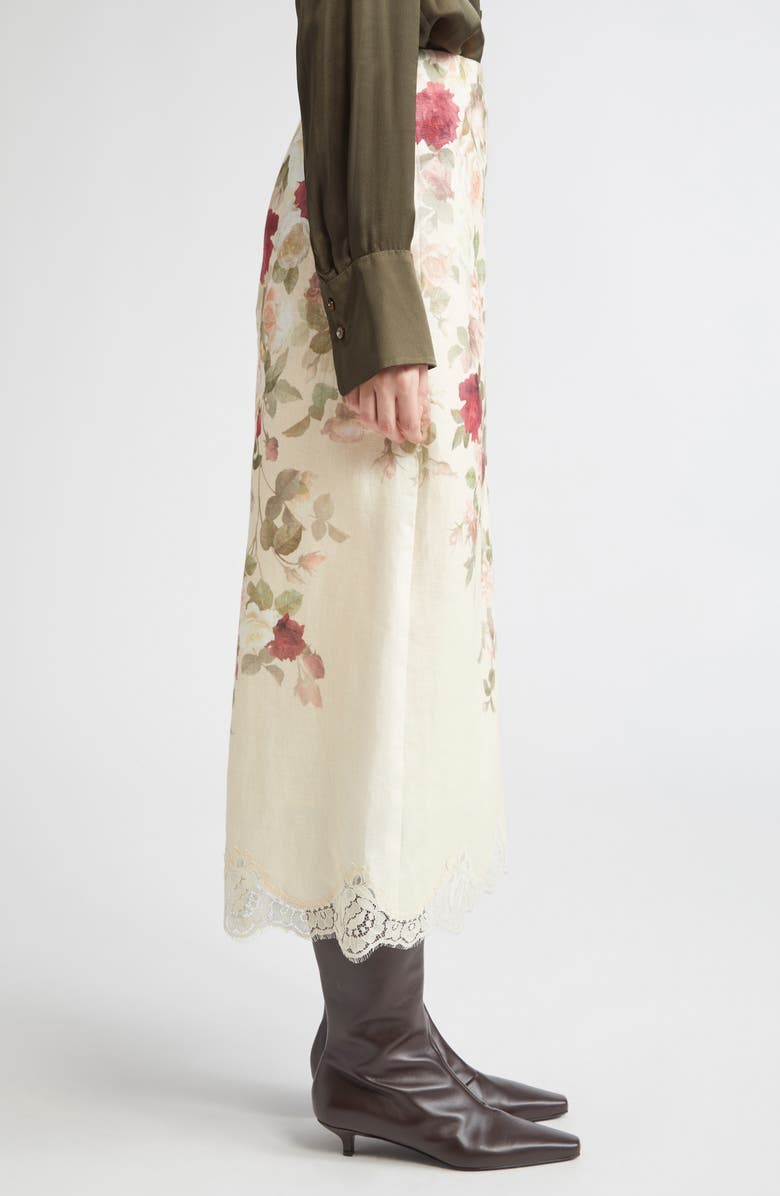 Zimmermann Hypnotic Floral Lace Trim Linen Pencil Skirt, Alternate, color, Cream Cascade