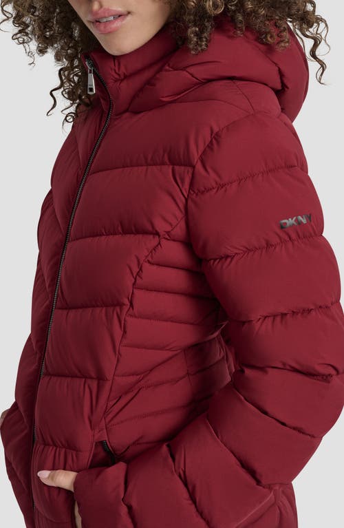 Dkny Cire Packable Hooded Puffer Jacket In Burgundy