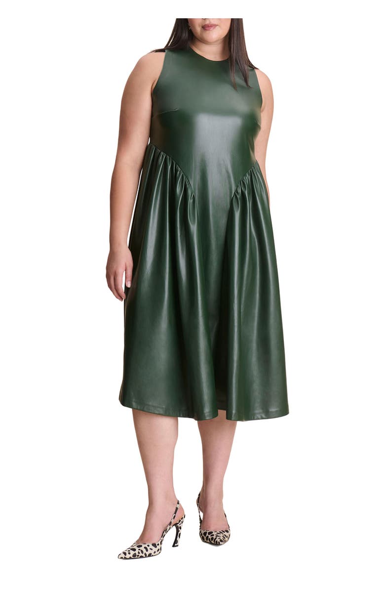 ELOQUII Faux Leather Fit And Flare Dress, Main, color,
