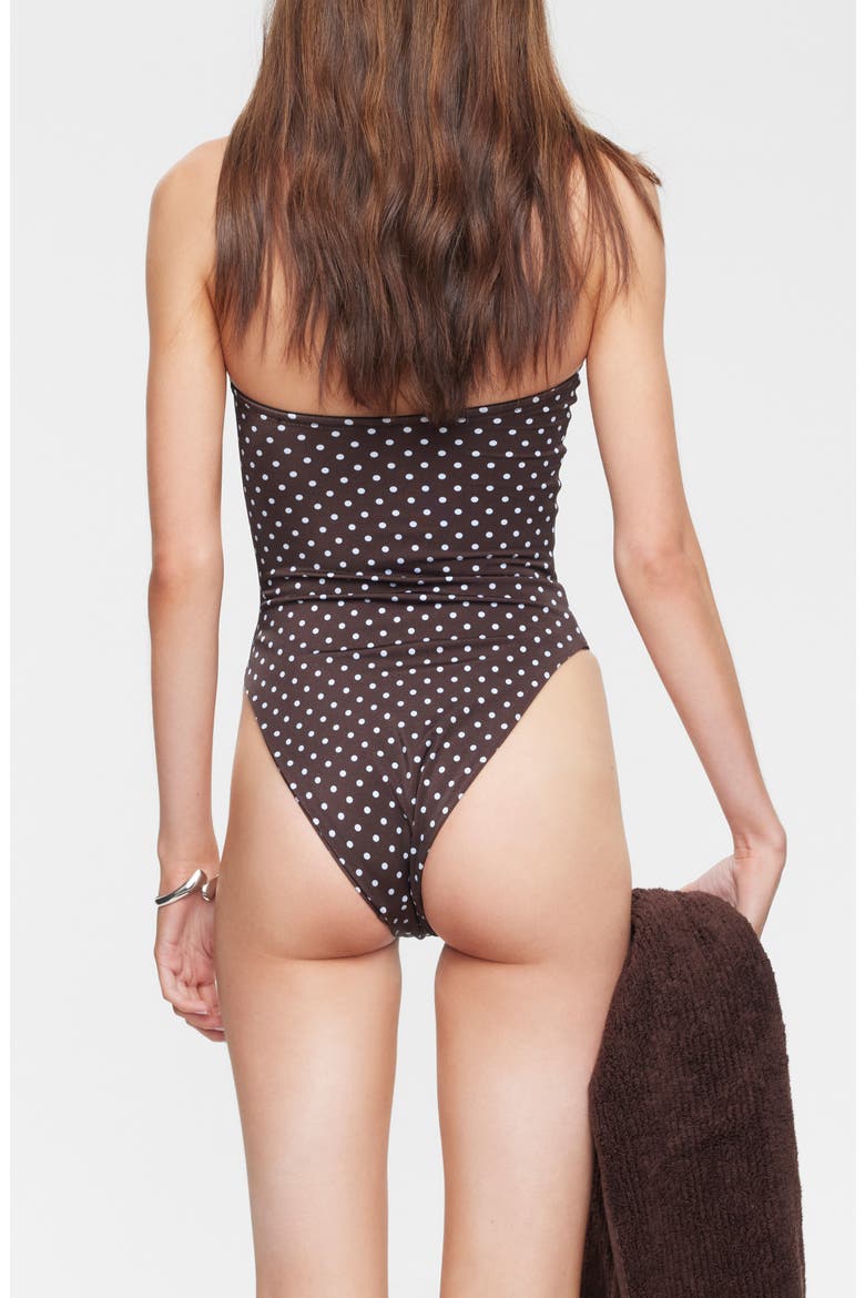 Gigi Bandeau One-Piece Swimsuit, Alternate, color, CHOCOLATE BLUE POLKA