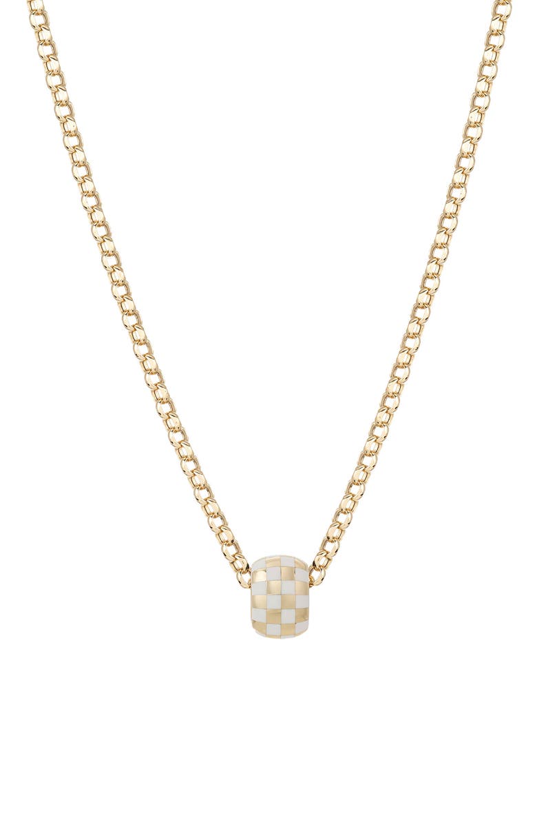 Adina Reyter Big Bead White Enamel Checkerboard Rolo Necklace, Main, color, Yellow
