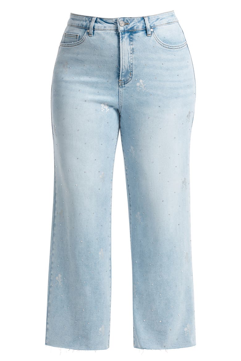 Embellished High Waist Wide Leg Jeans, Alternate, color, LIGHT BLUE