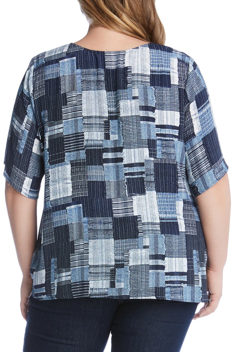 Patchwork Print Tie Front Top, Alternate, color, PRINT