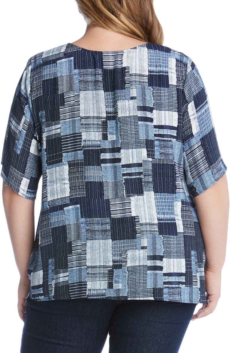 Karen Kane Patchwork Print Tie Front Top, Alternate, color, 