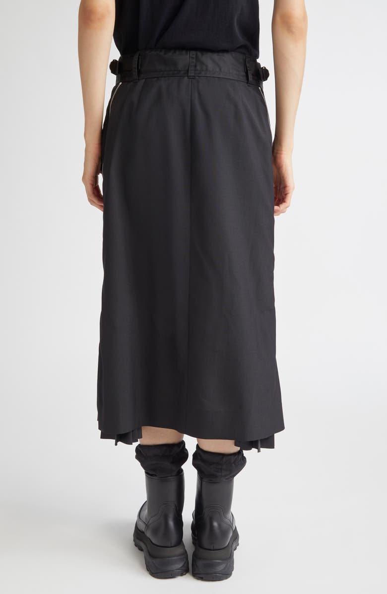 Sacai Suiting Mixed Media Midi Skirt, Alternate, color, Black