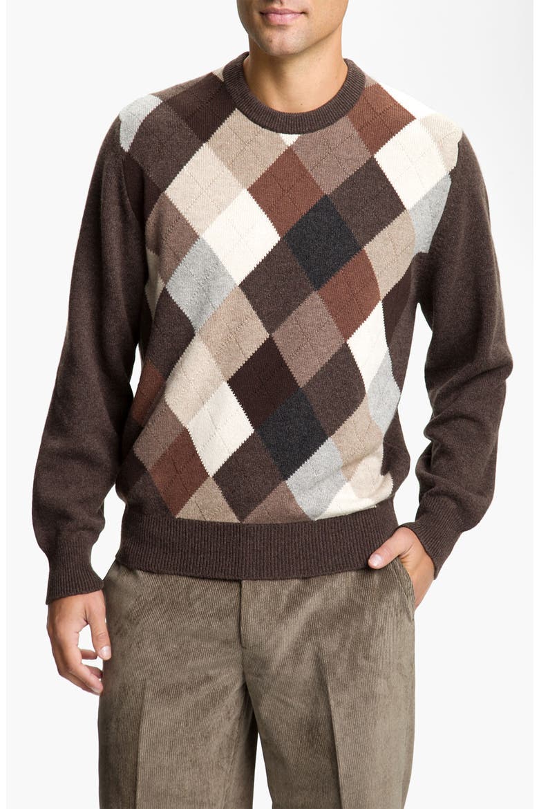 MacAlan Diamond Front Cashmere Sweater, Main, color, BROWN MULTI