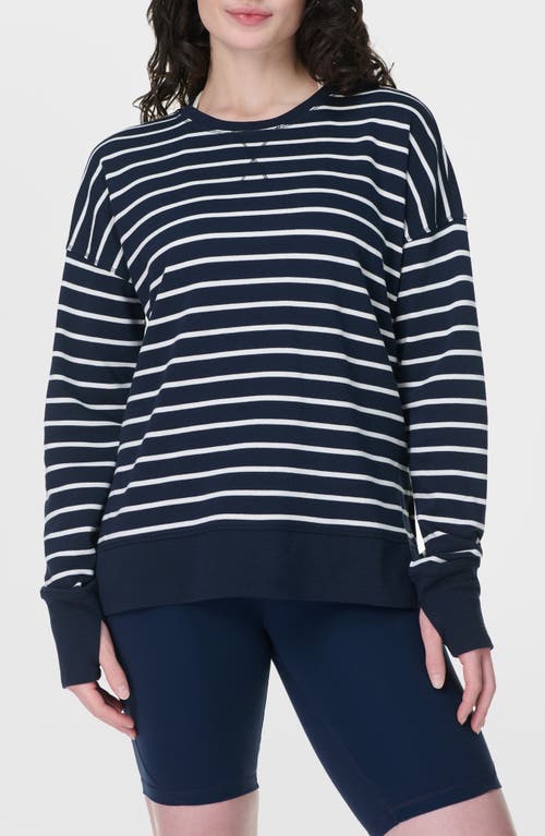 Sweaty Betty Womens After Class Longline Striped Cotton-blend Jumper Navy Blue Stripe In Navy Blue Stripe