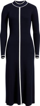 Elie Tahari The Noemi Contrast Trim Long Sleeve Rib Midi Dress