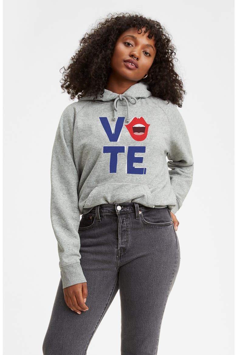 Levi's® Vote Graphic Hoodie, Alternate, color, LIPS- GREY HEATHER