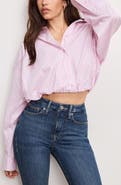 Good American Bubble Hem Crop Poplin Button-Up Shirt