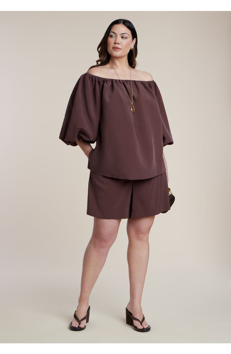 ELOQUII Peached Fabric Pull-On Short, Main, color, Hot Fudge