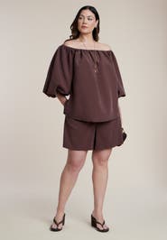 ELOQUII Peached Fabric Pull-On Short
