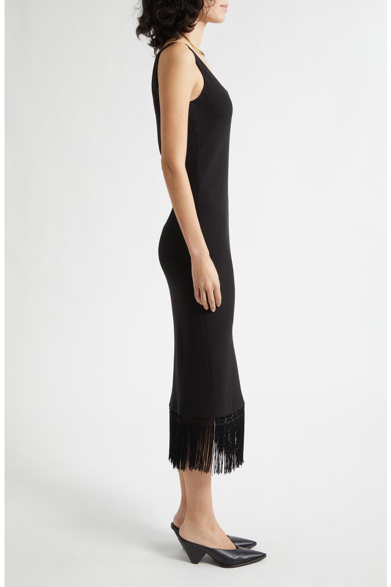 Bianca Fringe Hem Midi Dress, Alternate, color, BLACK